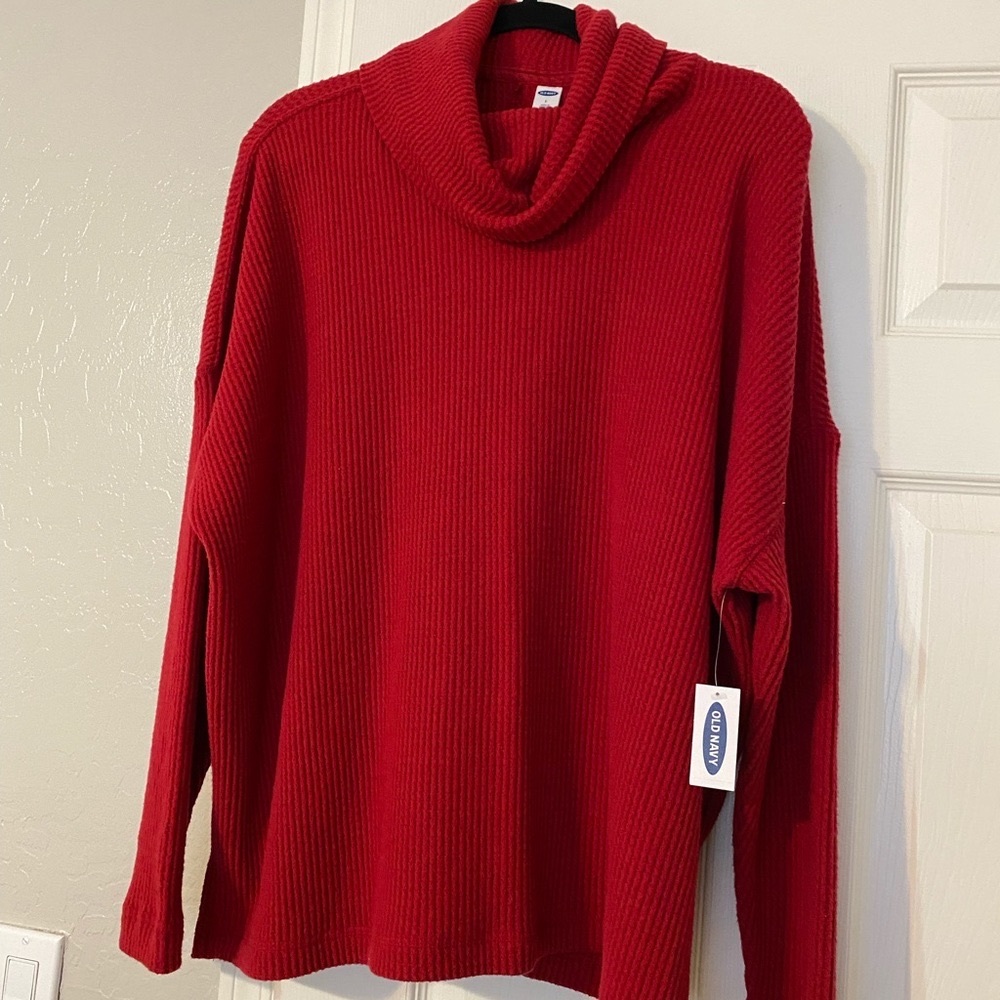 Old Navy Womens Red Waffle Knit Cowl Neck Tunic Length Sweater